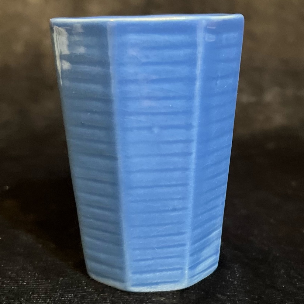 SMALL Vintage MCM Bloom Rite Pottery Blue Ceramic Vase See Dimensions